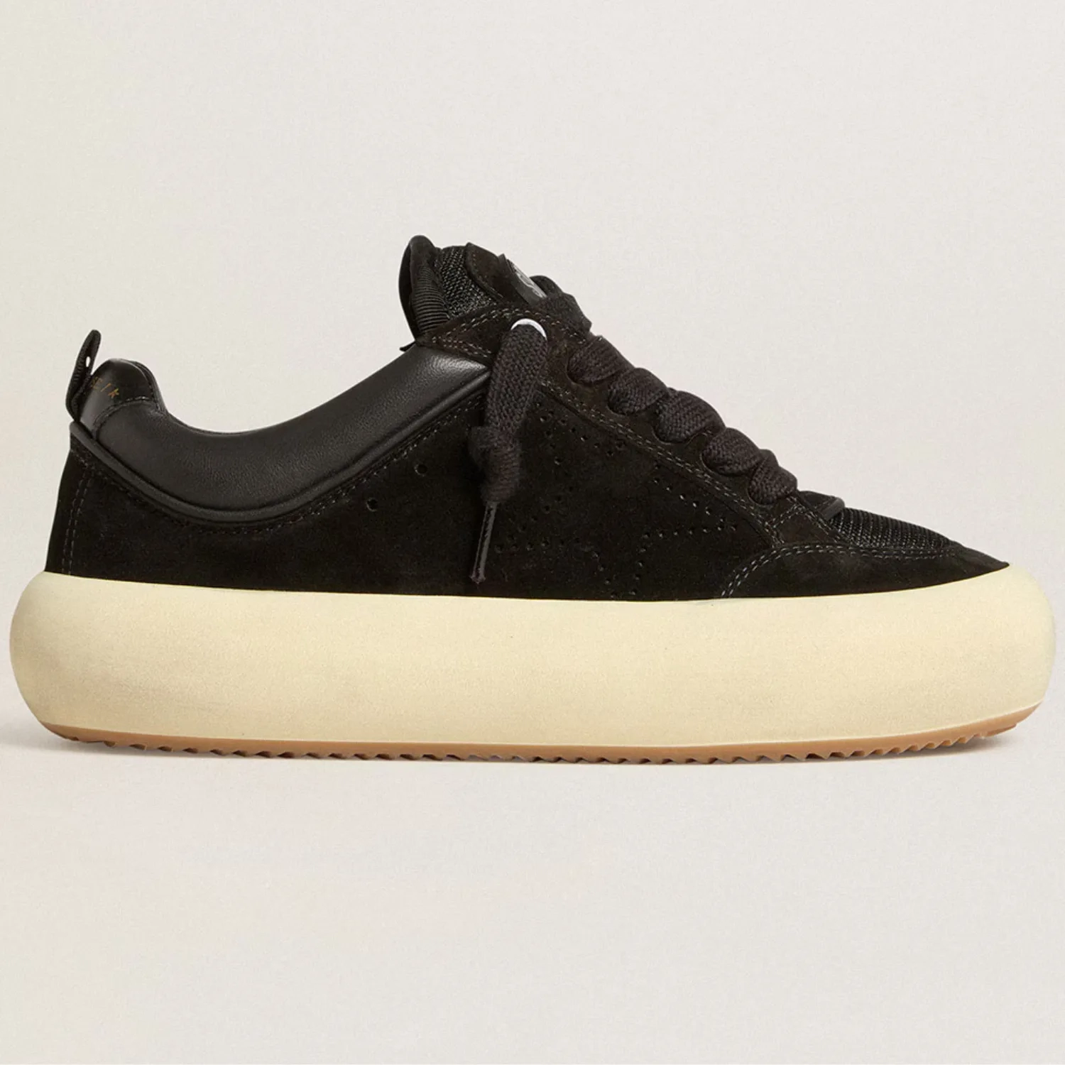 Womens Space Star Cube in black suede with perforated star